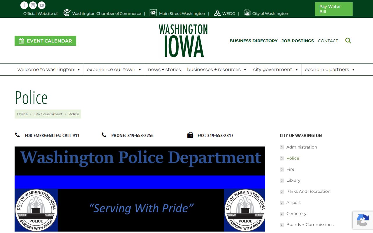 Washington Police Department source for Washington County arrest records