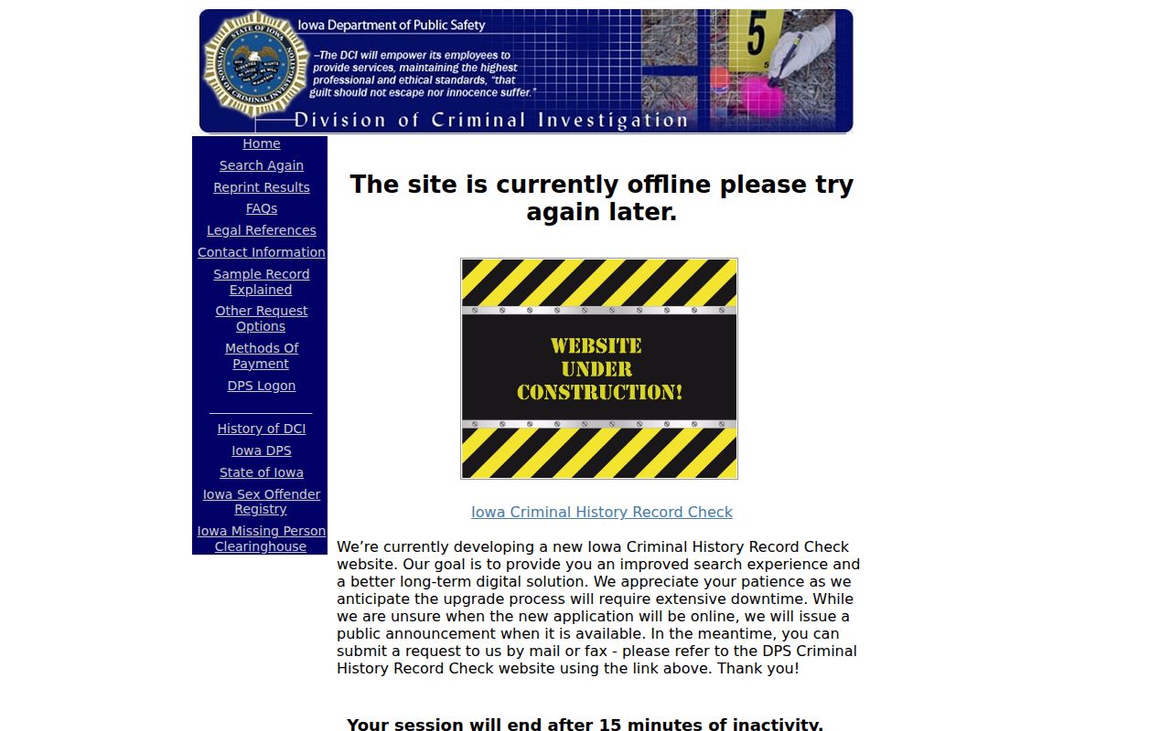 Washington County criminal history DCI portal notice