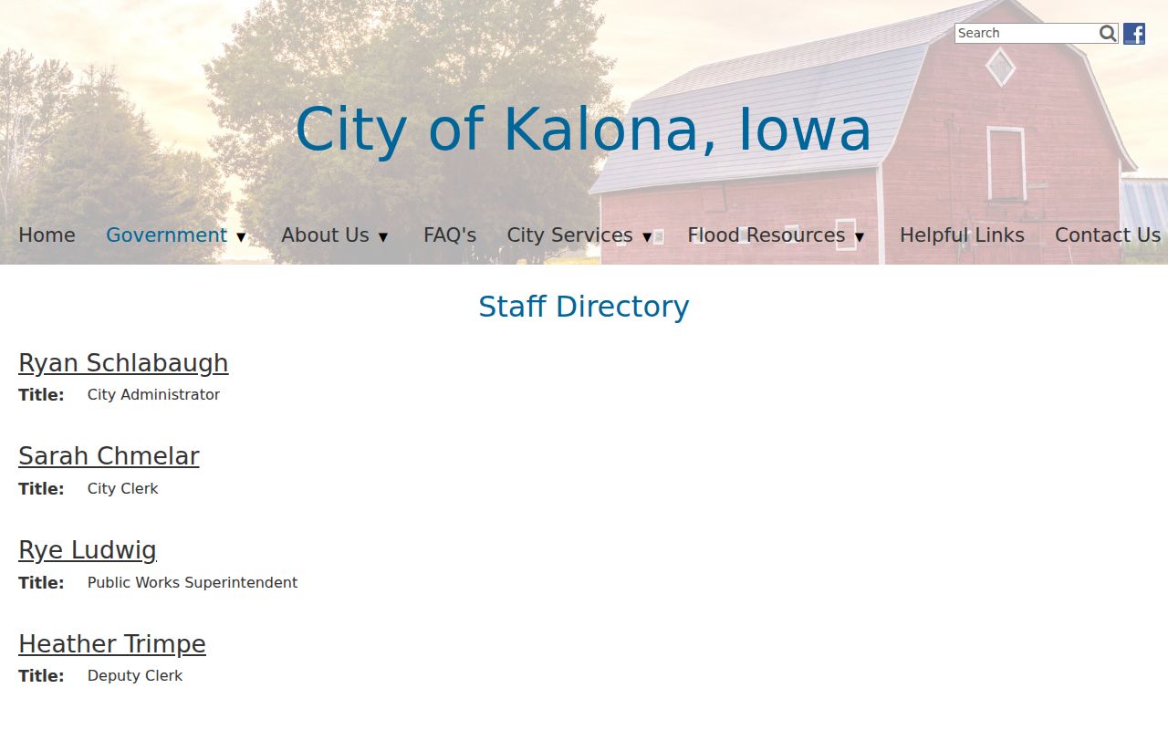 Kalona contacts for Washington County public records