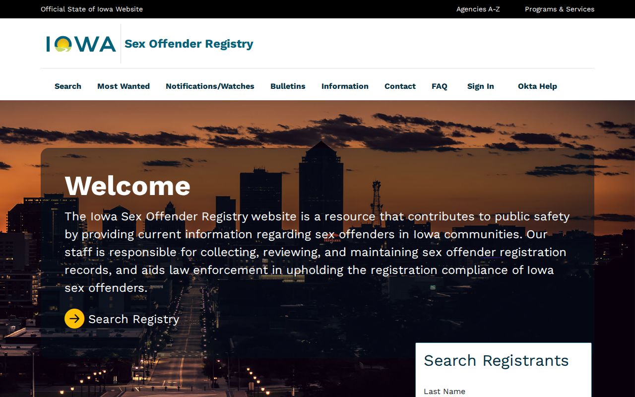 Iowa registry search for Washington County sex offender records