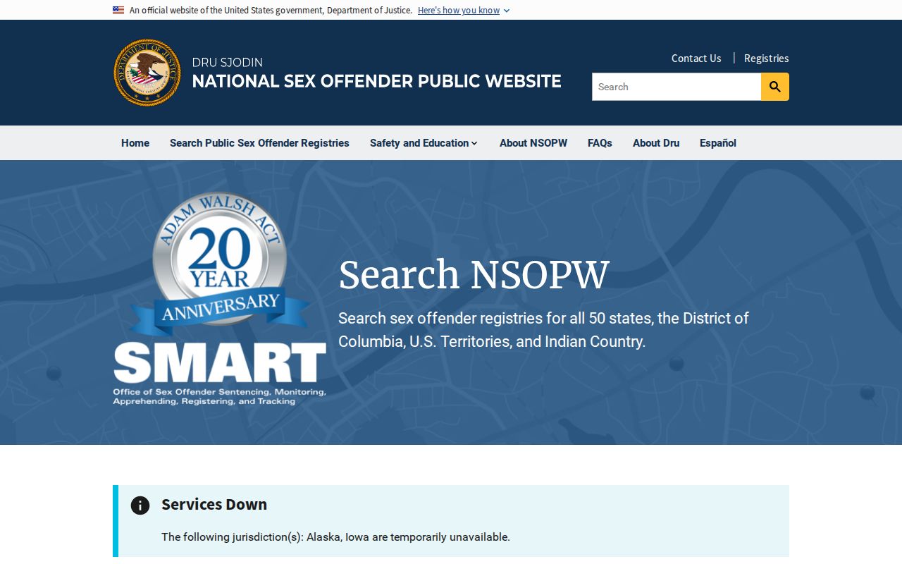 National NSOPW search used with Washington County sex offender checks